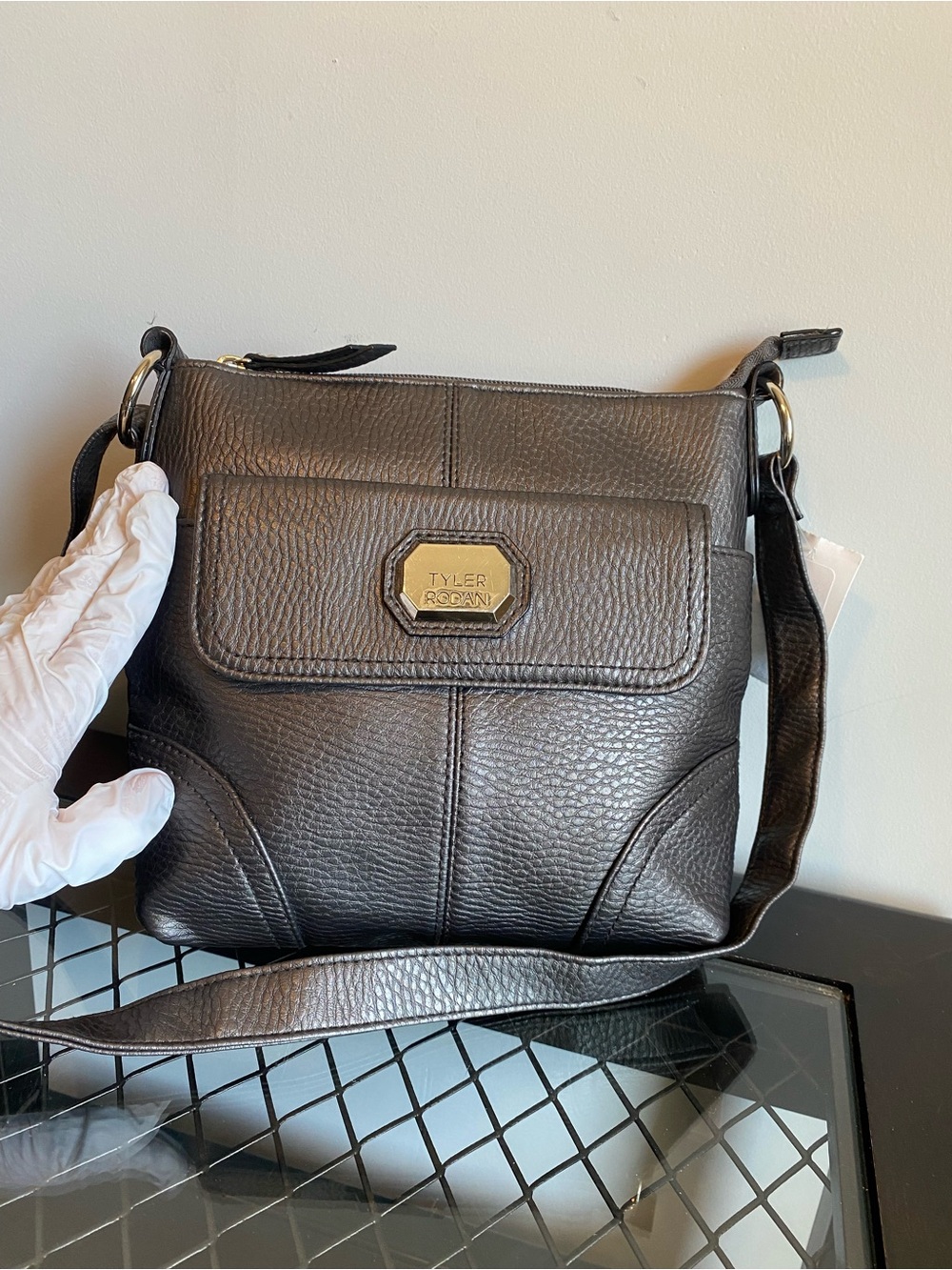 Tyler Rodan Metallic Brown Textured Crossbody Bag
